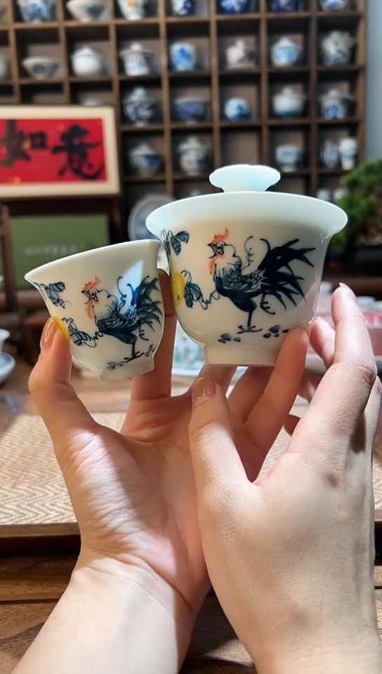 【闪购商品】手绘葫芦鸡二才盖碗+送主人杯