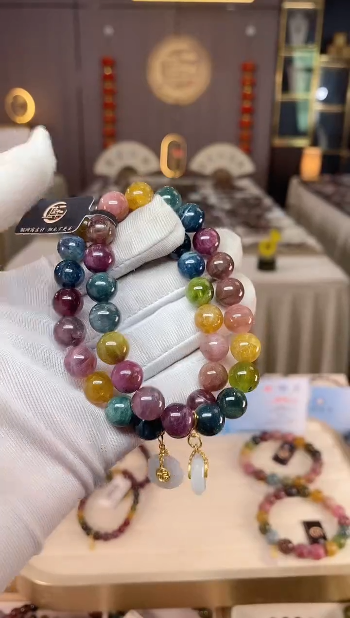 未镶嵌老矿碧玺彩虹单圈手串9mm+碧玺xion多样性发一条