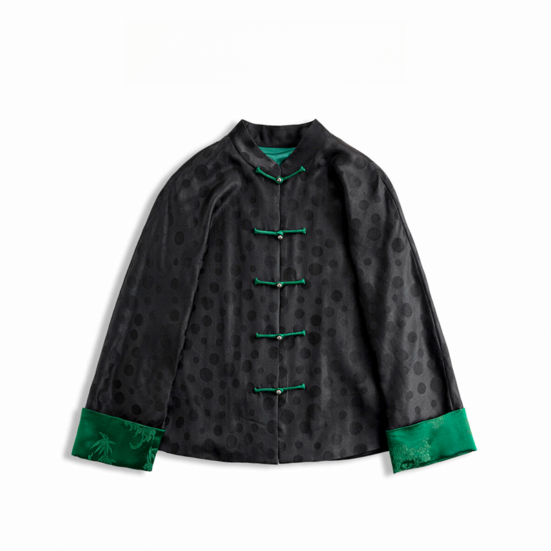 香云纱（丝竹）拼接国风新中式气质百搭双层长袖开衫--60255