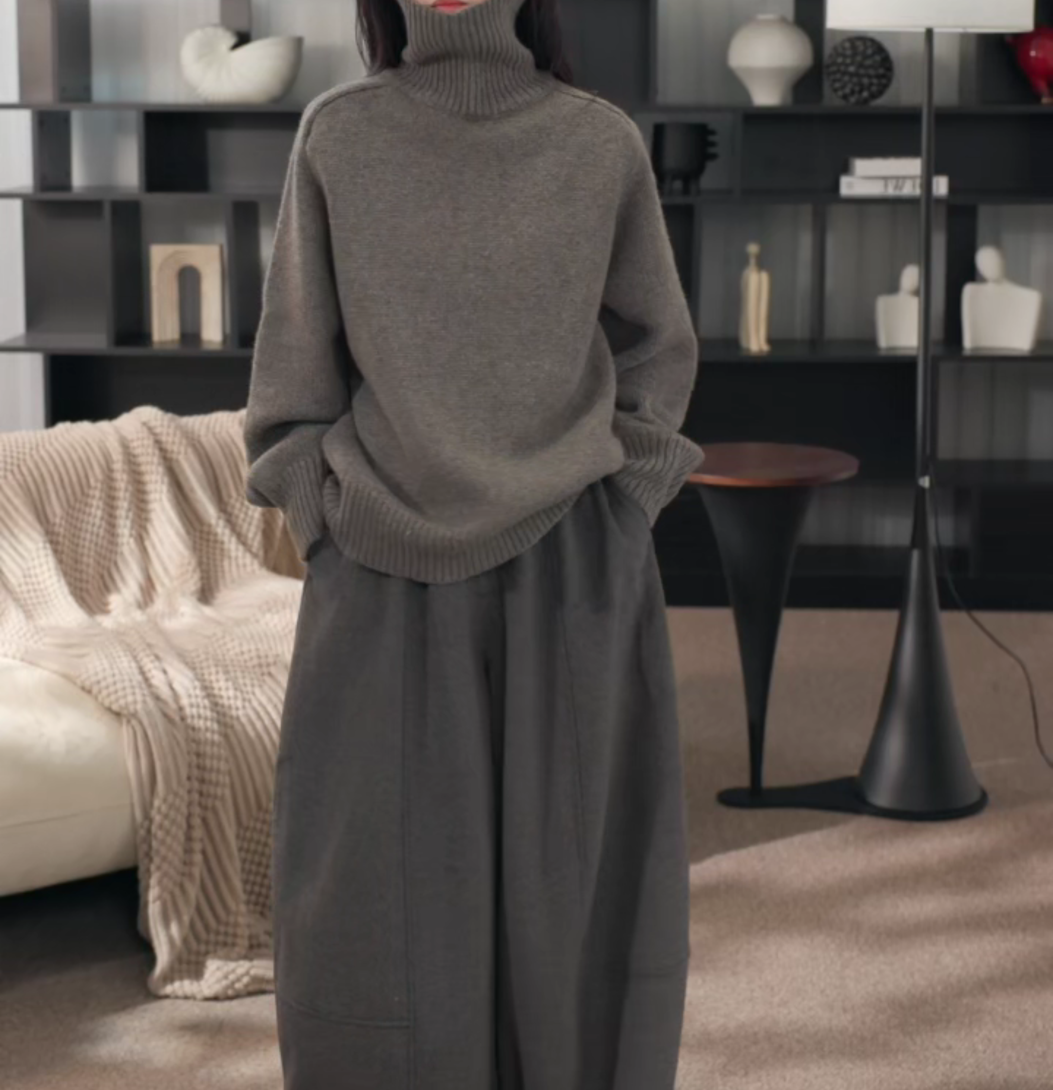 卢尚粗针织高领毛衣0126