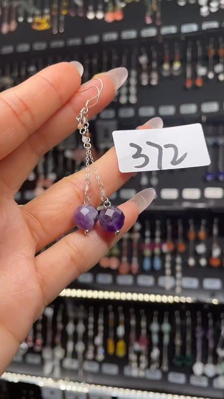 紫晶耳饰银S925镶嵌喜欢拍
