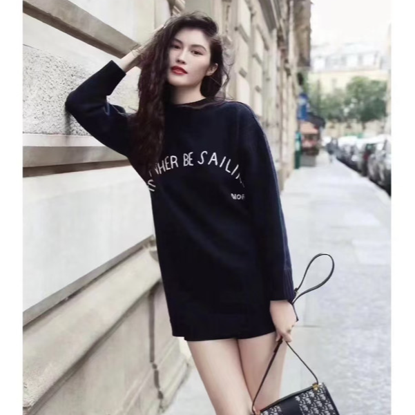 未使用 DIOR/迪奥 背后刺绣字母针织衫 蓝黑色/38/40