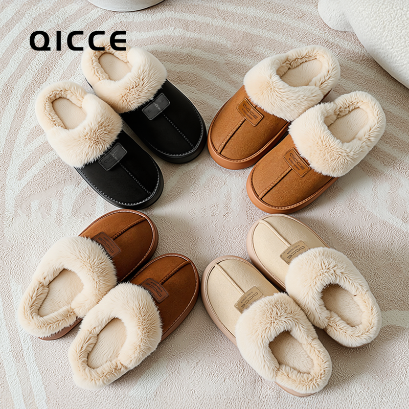 【轻臣】暖遇厚底毛毛棉拖2025款新款时尚居家毛绒保暖棉拖QL9503