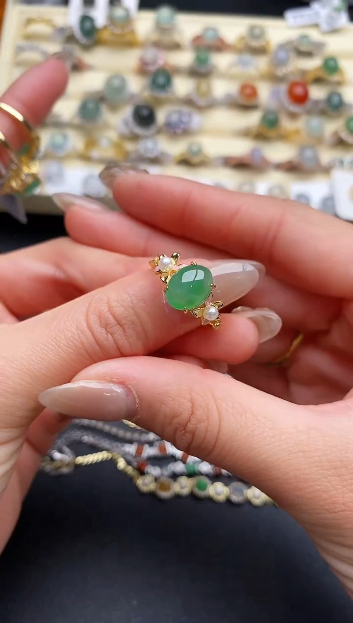【闪购商品】翡翠戒指银S925镶嵌44444444+5