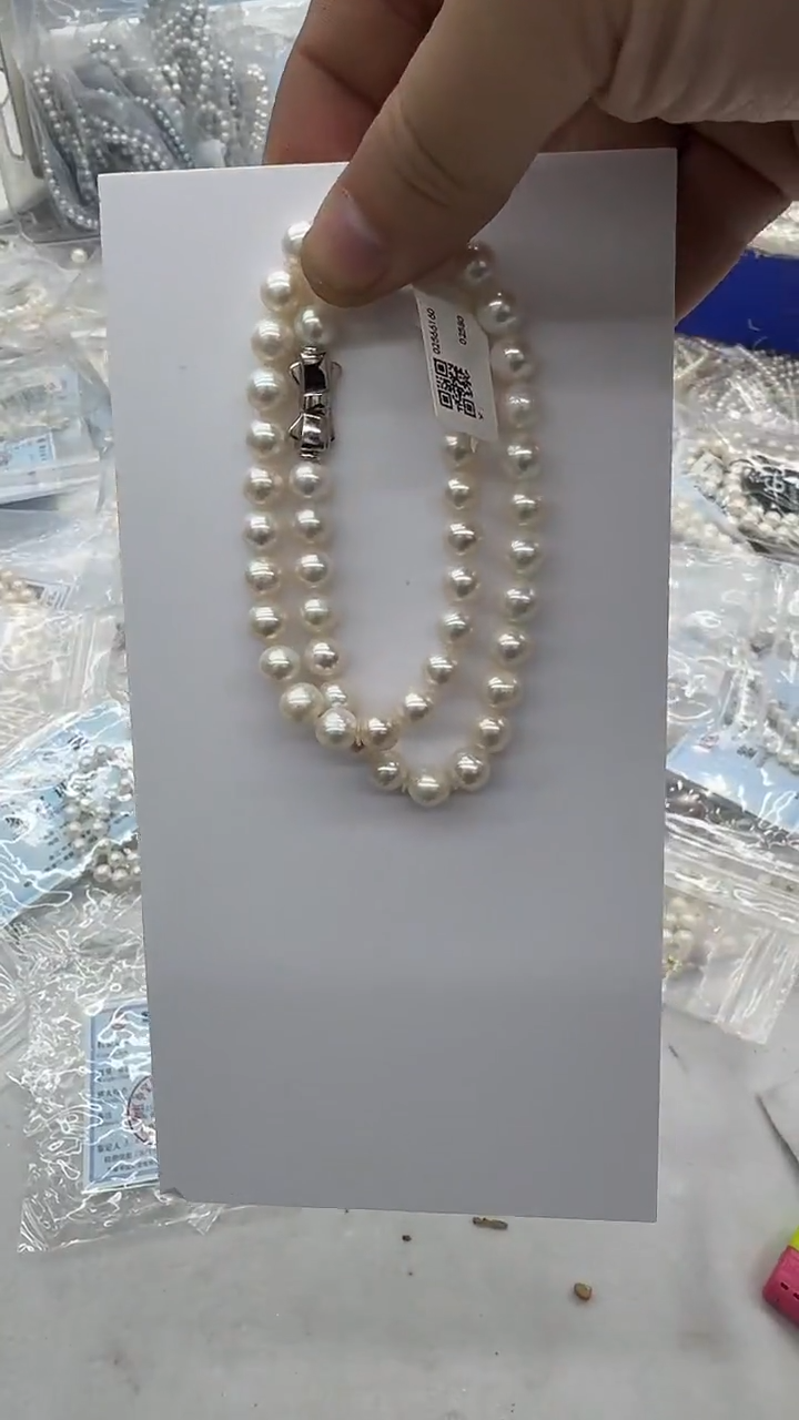 项链银S925镶嵌淡水珍珠胖*8mm 蝴蝶结-孤品