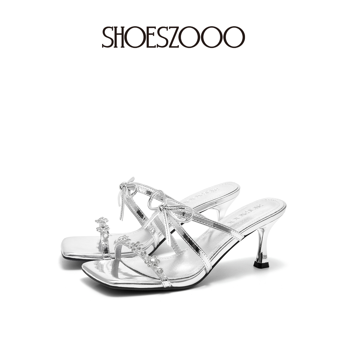 SHOESZOOO水钻一字带凉拖鞋女外穿2025夏季新款拖鞋粗跟高跟凉鞋
