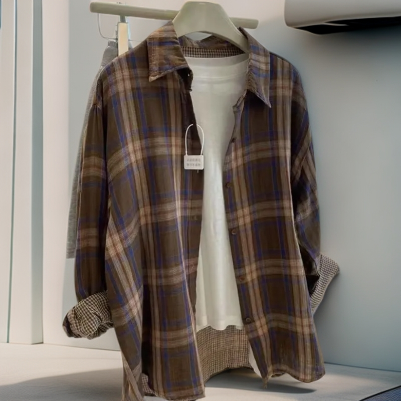 早秋慵懒风格子新款女衬衫宽松休闲百搭长袖显瘦减龄防晒外套爆款