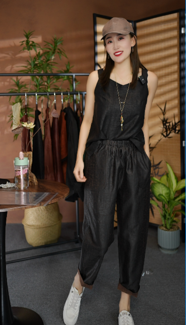 工厂店【苗蔓纱语】原龟小脚裤桑蚕丝香云纱