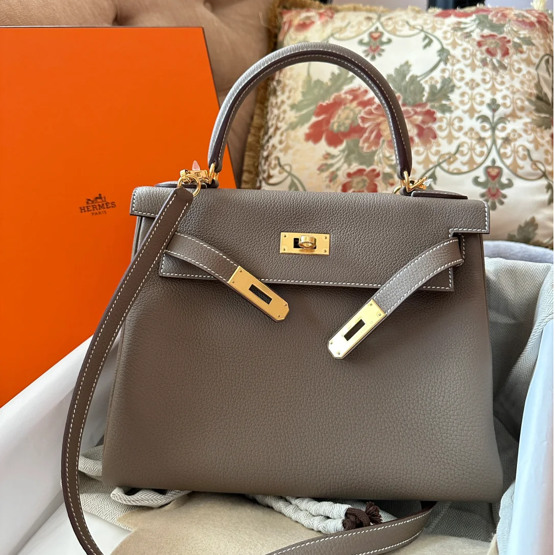 99新 Hermes/爱马仕 小花6枫 Kelly 28 大象灰 Togo皮 A刻 包