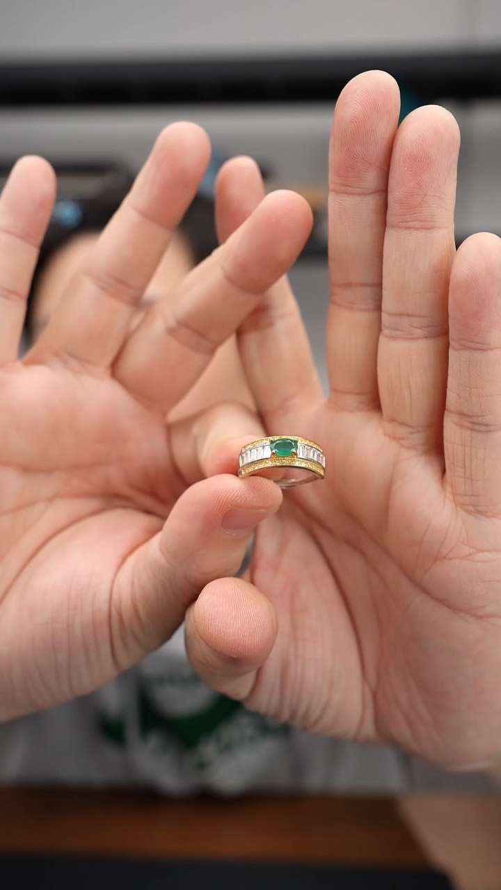 银S925镶嵌戒指祖母绿DS1017祖母绿豪镶戒指