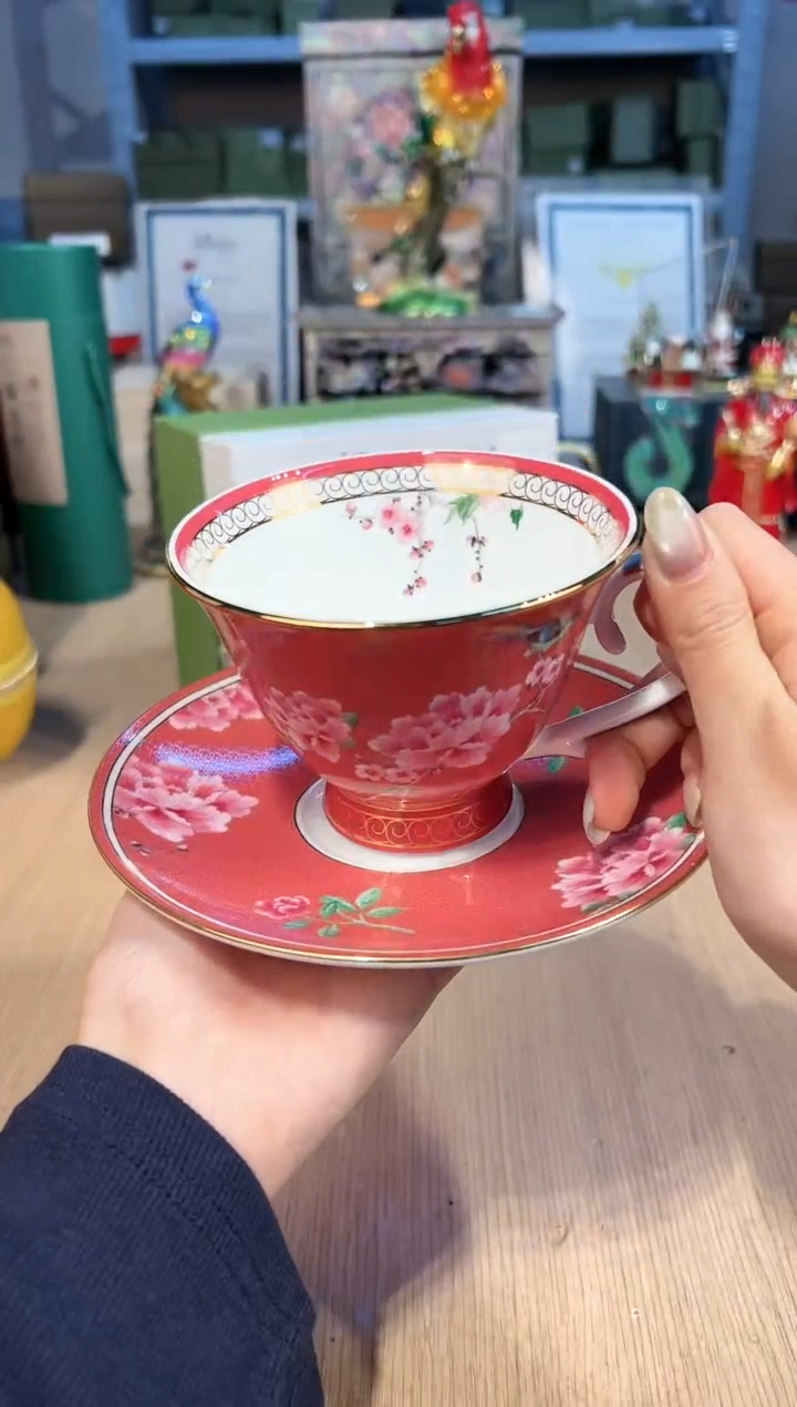 【闪购商品】杯162牡丹咖啡杯碟（红）