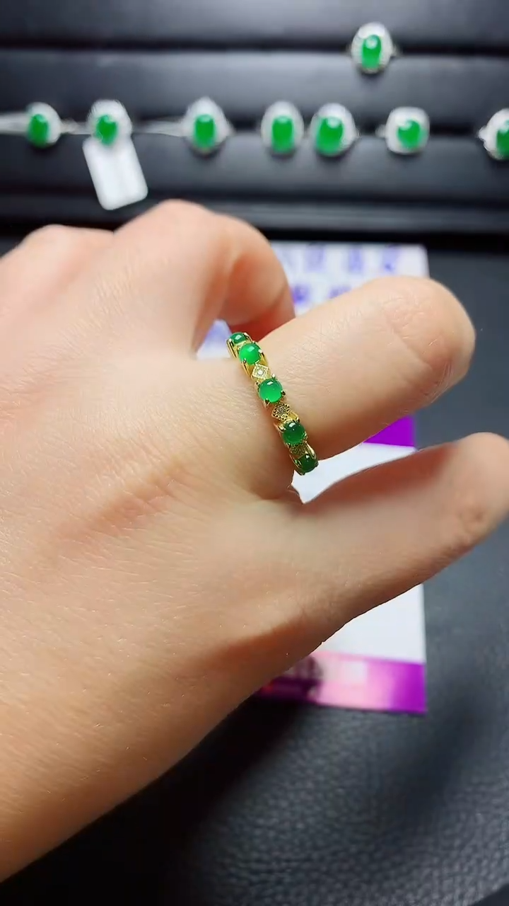 银S925镶嵌戒指翡翠   天然翡翠A货s925银镶