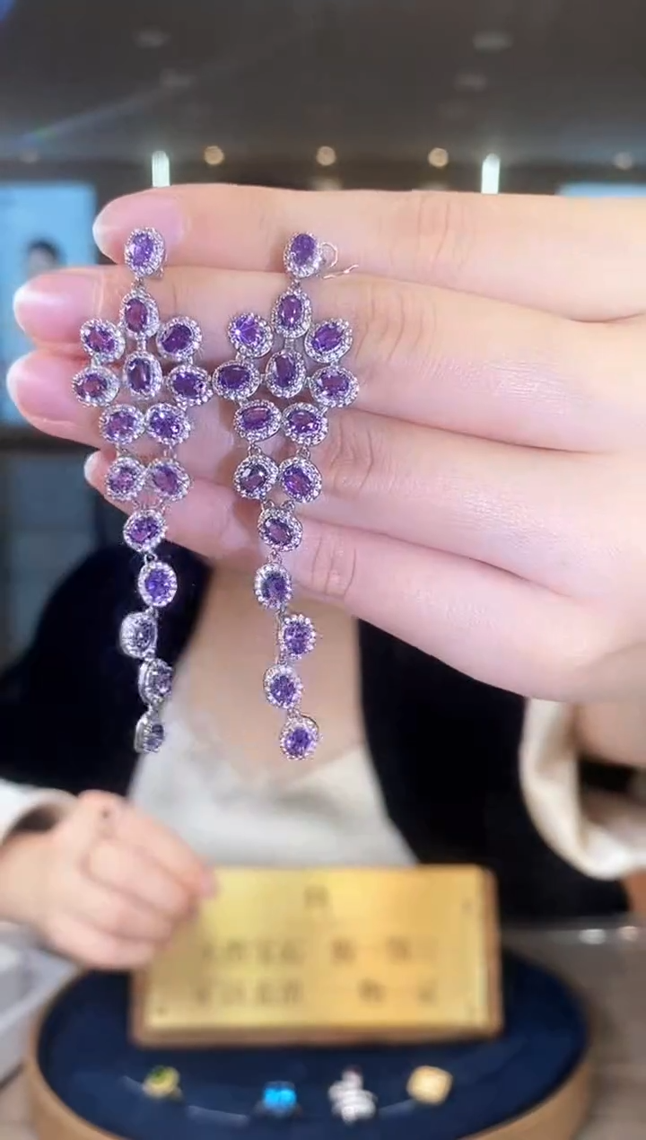 【闪购商品】水晶耳饰银S925镶嵌09天然宝石