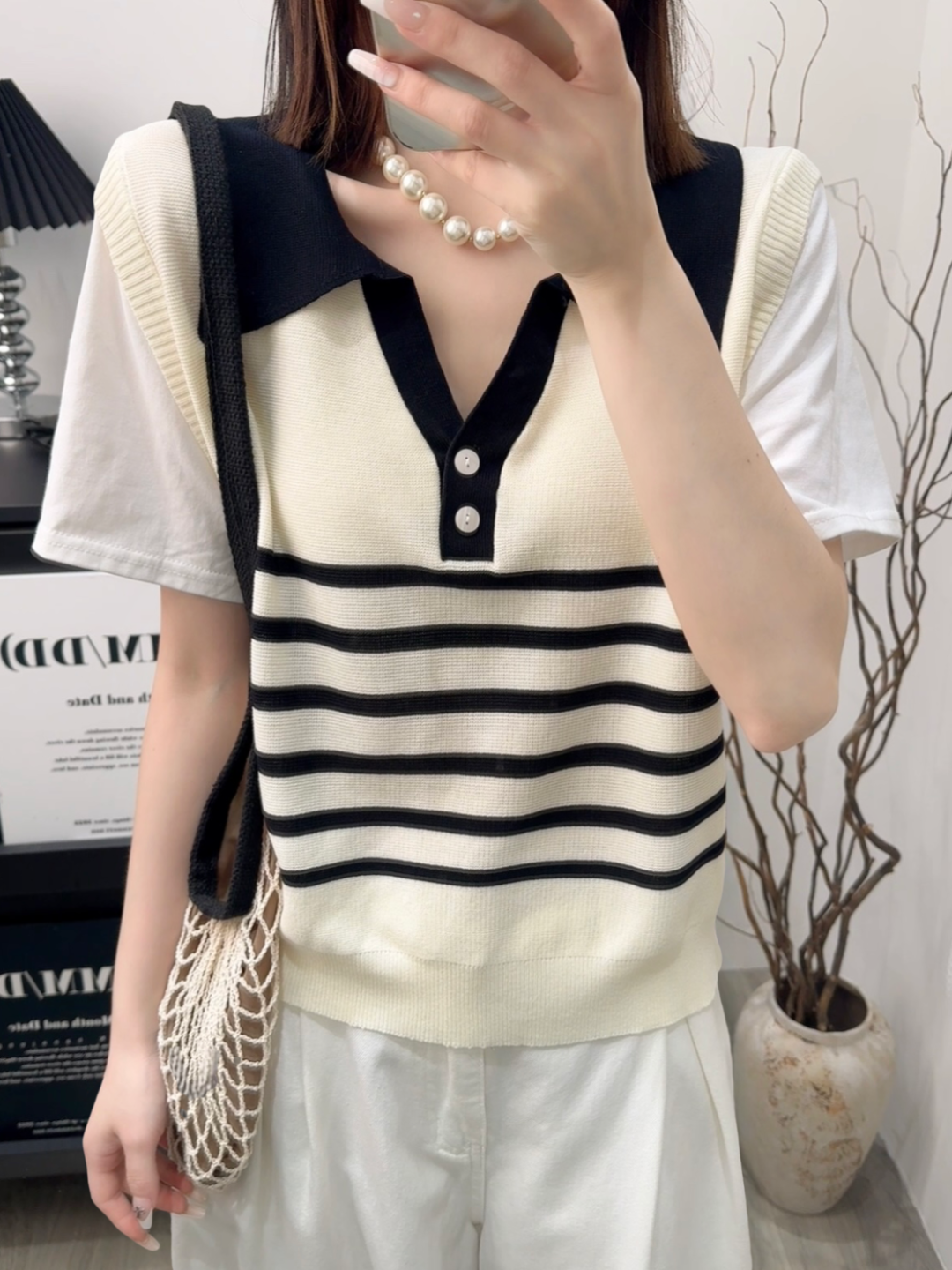 A8405号杏色-爆款拼接条纹轻薄简约针织休闲百搭减龄显瘦上衣女