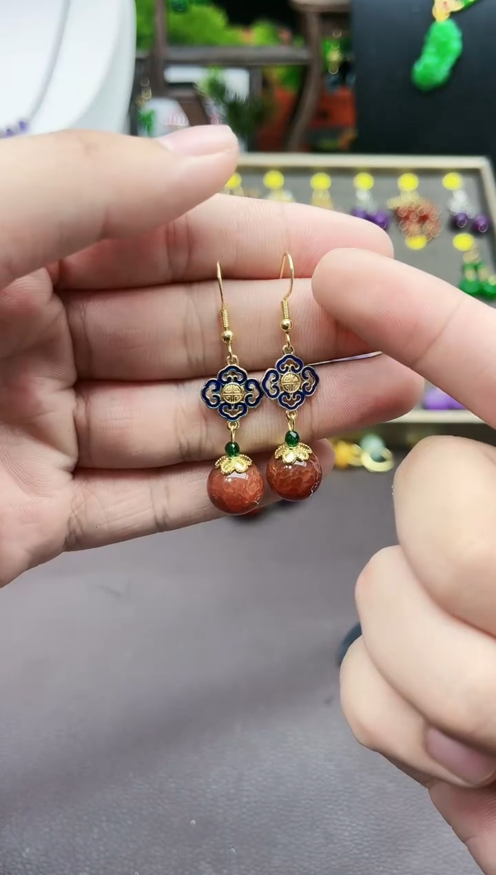 【闪购商品】玛瑙/玉髓耳钉银S925镶嵌223000