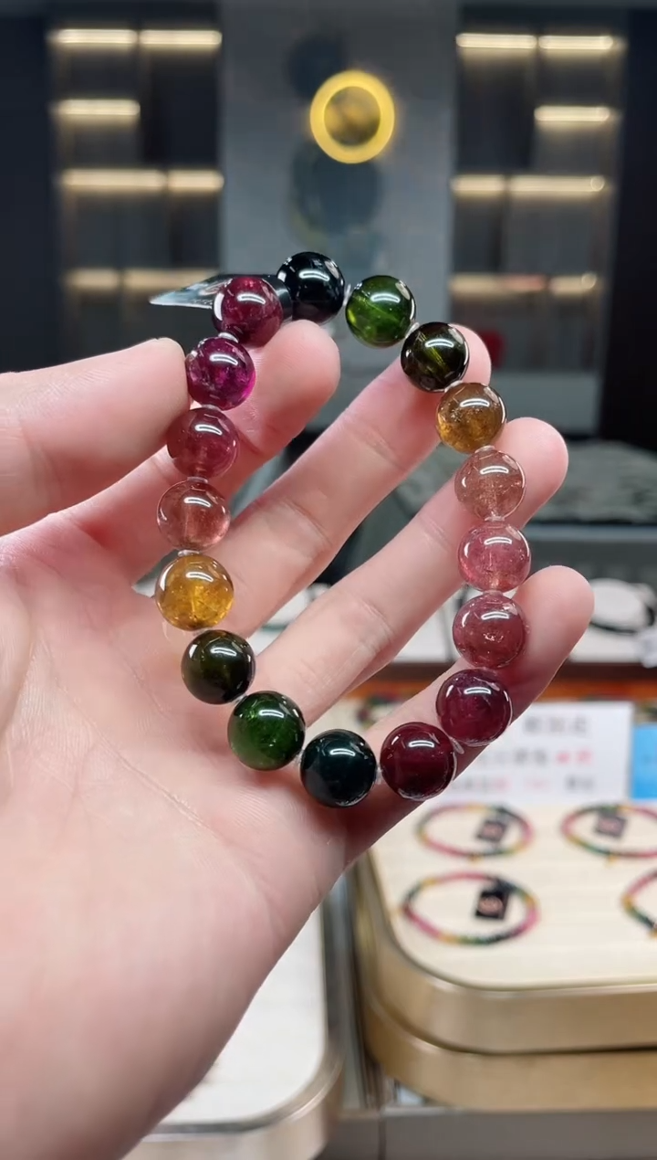 未镶嵌冰透体老矿碧玺彩虹单圈手串11mm+碧玺多样性发一条xion