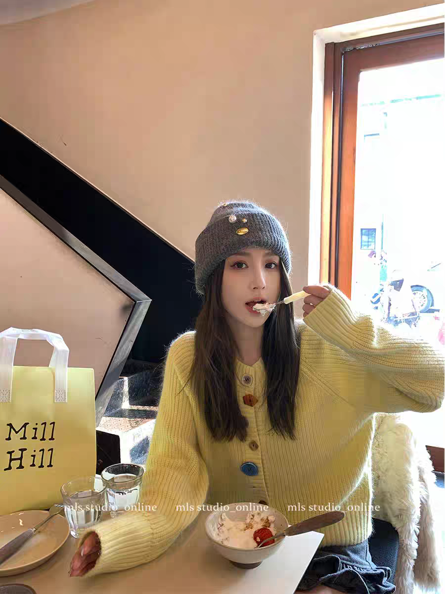 MLS 小有腔调 设计感小众异型纽扣毛衣开衫女春季甜美休闲针织衫