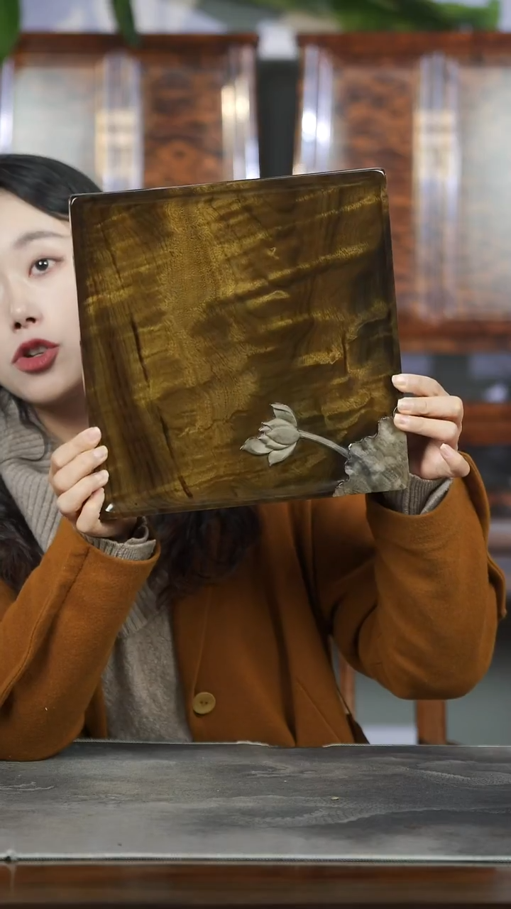 金丝楠满花精工荷花茶盘432