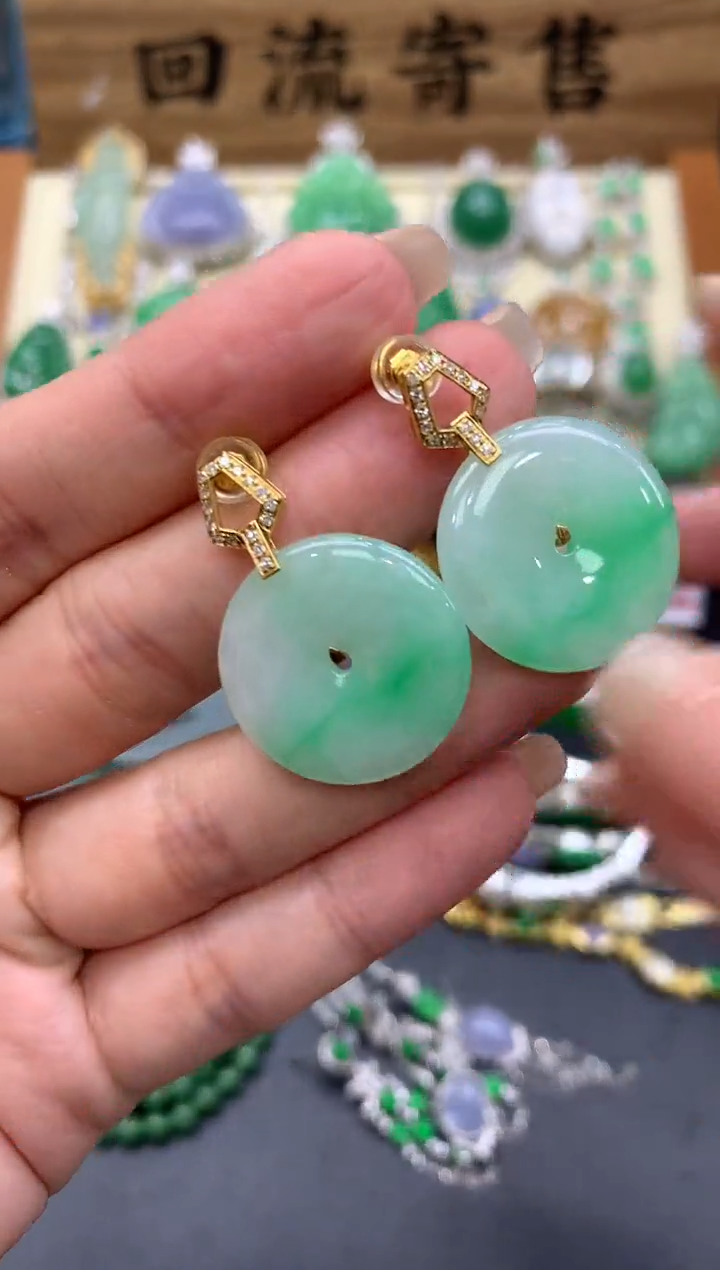 【闪购商品】翡翠耳饰18K金镶嵌375-中国好珍宝