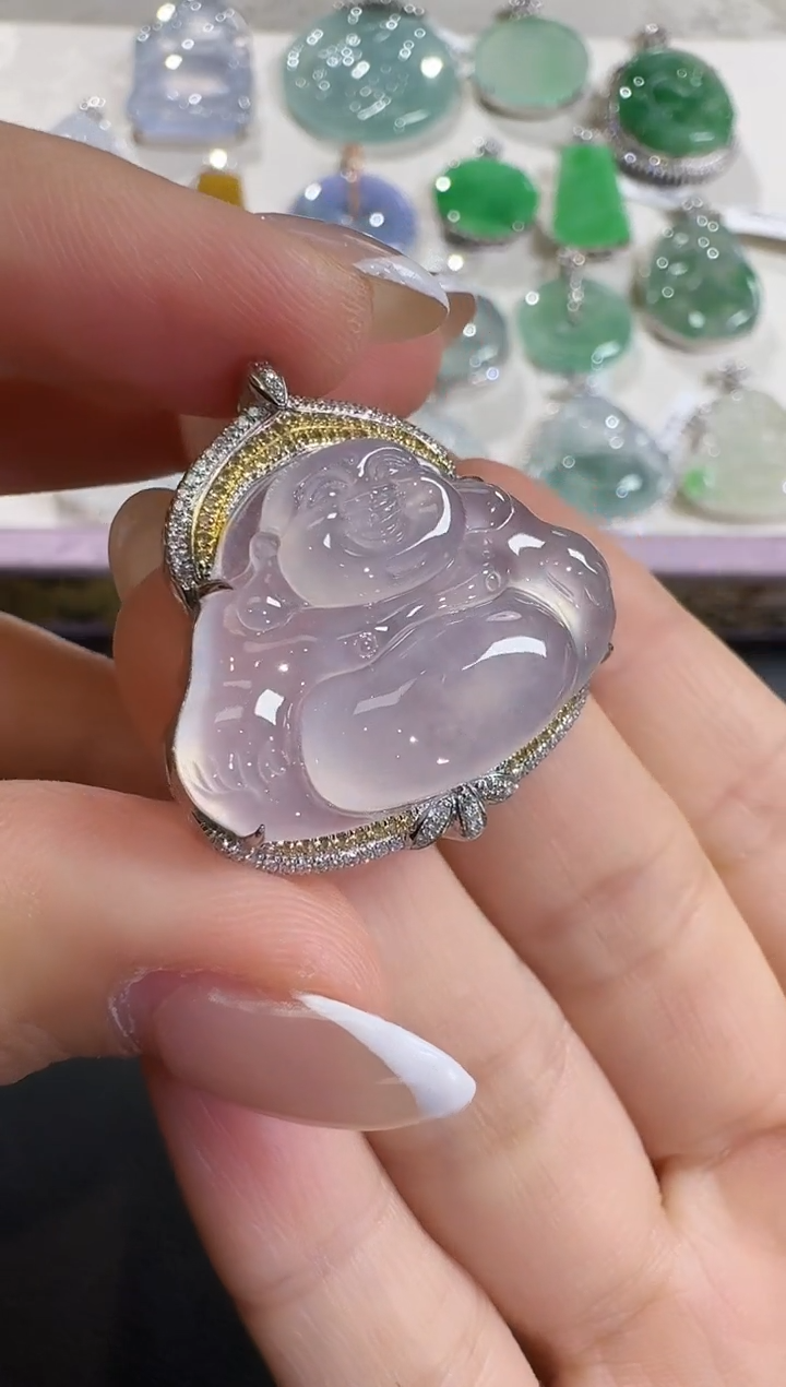 翡翠18K金镶嵌吊坠(不含链)【源头工厂】18k金钻石镶嵌