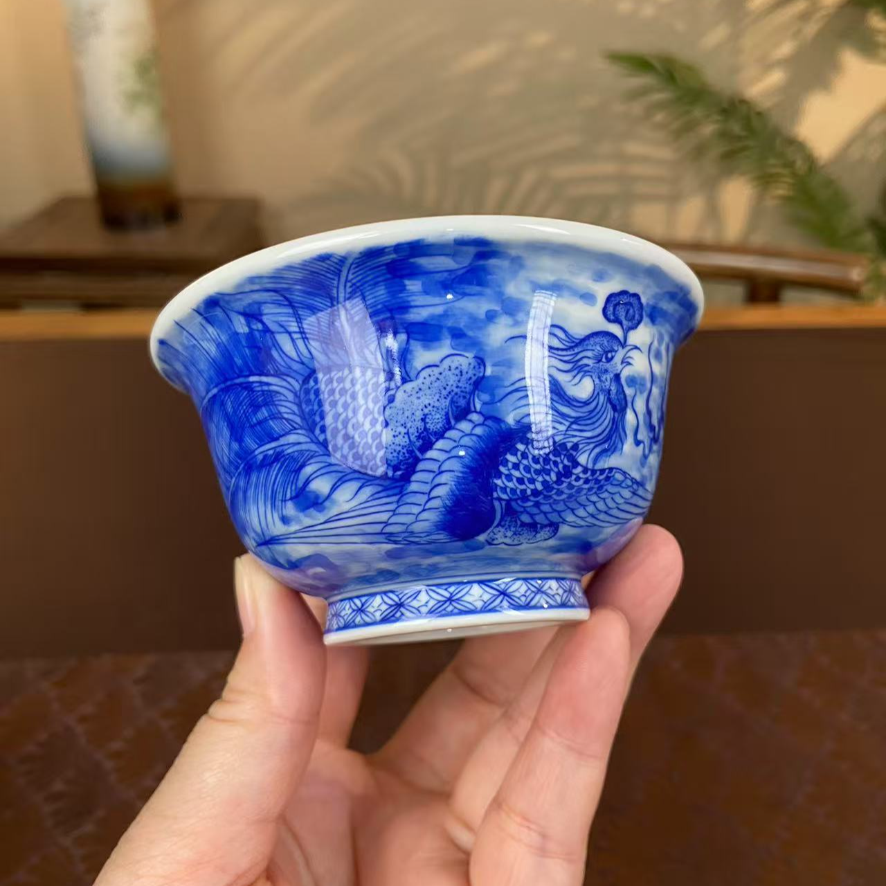 【陶月楼】精工外凤内龙压手杯主人杯 景德镇纯手工手绘茶器茶具