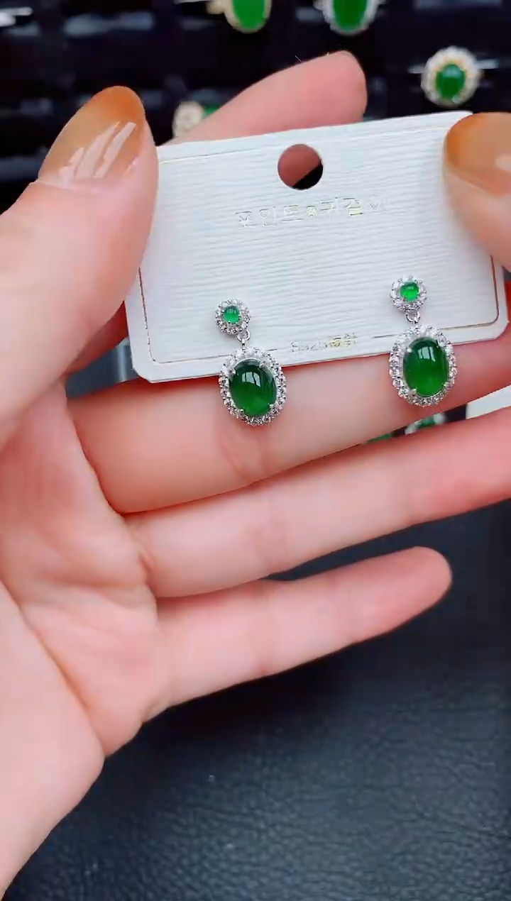 【闪购商品】翡翠耳饰银S925镶嵌天然a货翡翠385