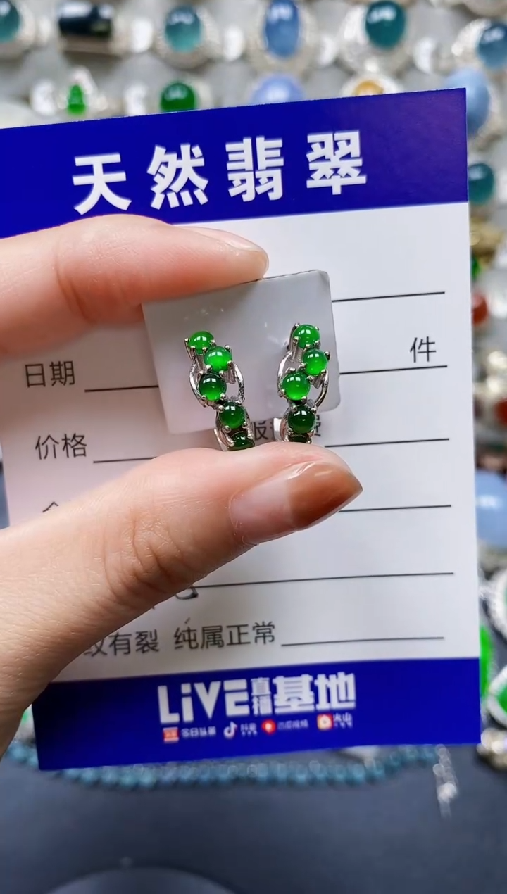 【闪购商品】翡翠耳饰银S925镶嵌0195