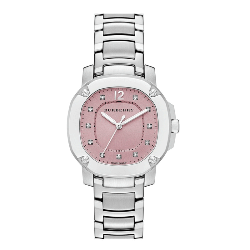 【奈斯专属】BURBERRY粉色镶钻34MM石英表BBY1805