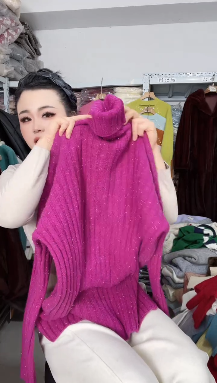 高领毛衣     火龙果色 