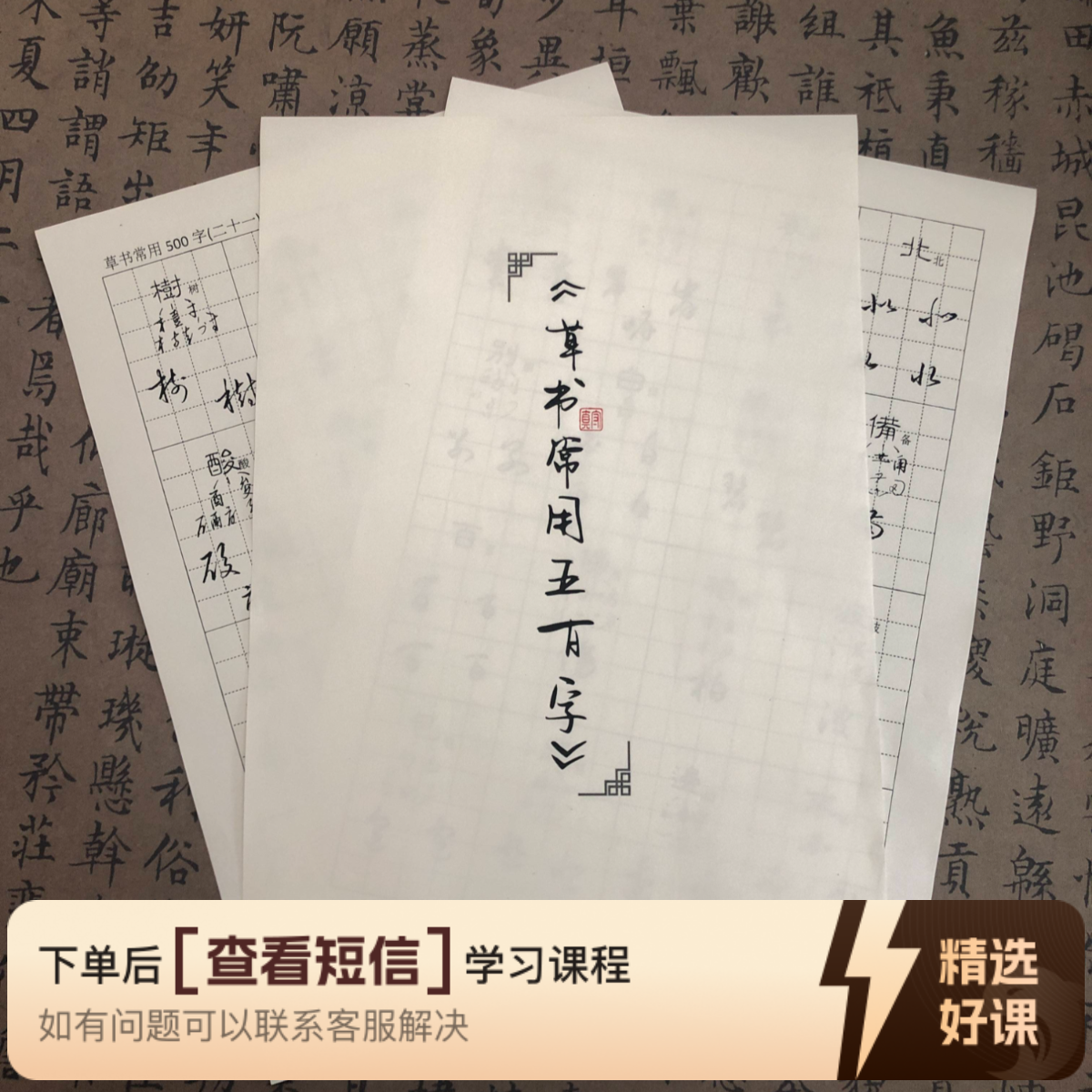 草书字符+草诀歌手稿（送书）+常用500字（留意短信解锁课程）
