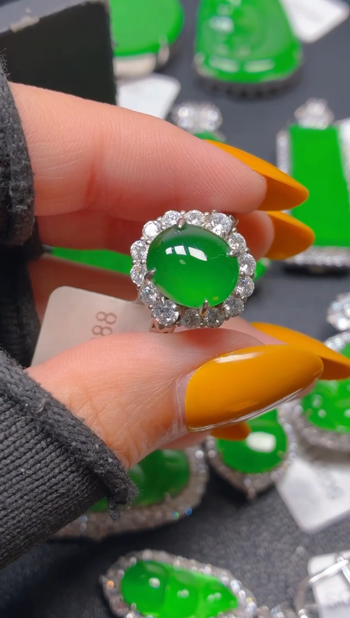 银S925镶嵌戒指翡翠1