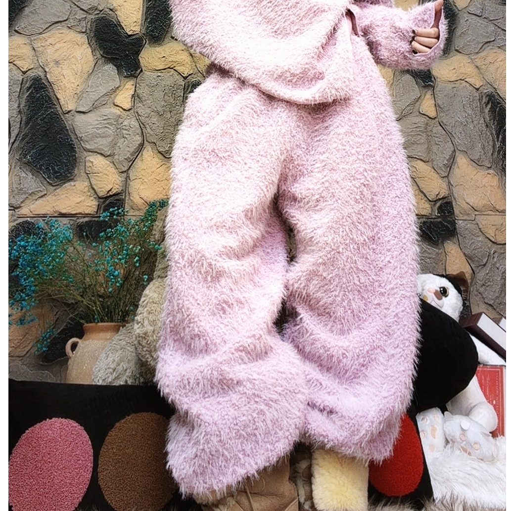 Laurine原创韩版宽松马海毛卫裤