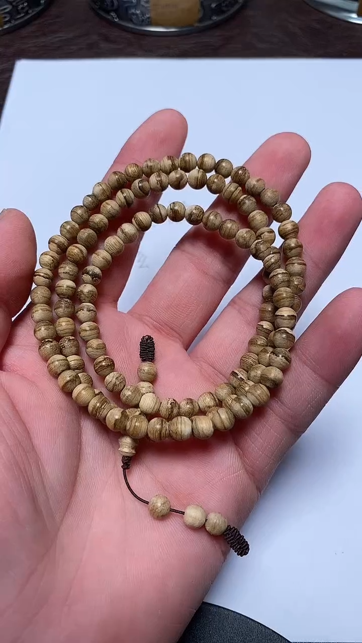 沉香手串昕*TC06011沉香天然野达拉干花珠虎斑多圈