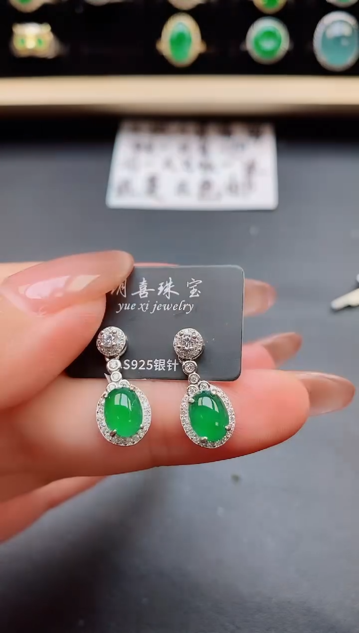 翡翠银S925镶嵌耳饰321321