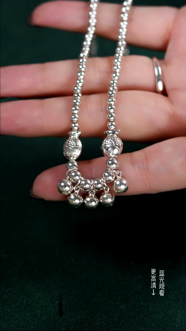 珐琅足银双鱼脚链