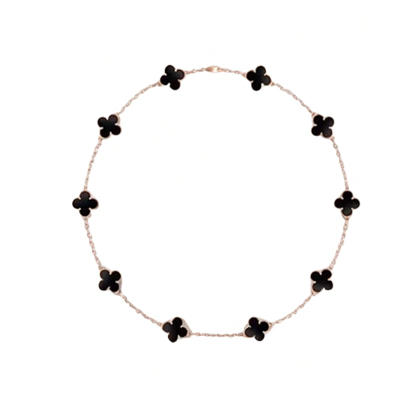 重金版）18K金镶嵌黑玛瑙十花项链15mm