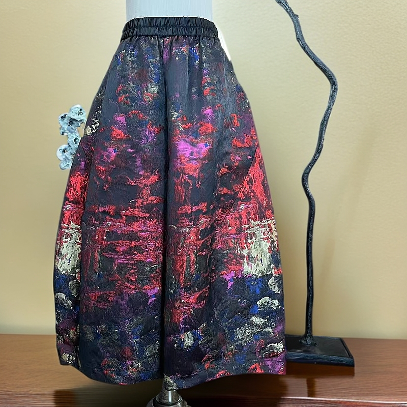 【落日余晖】天青色轮廓型显瘦设计师复古时尚提花花苞裤XM24145