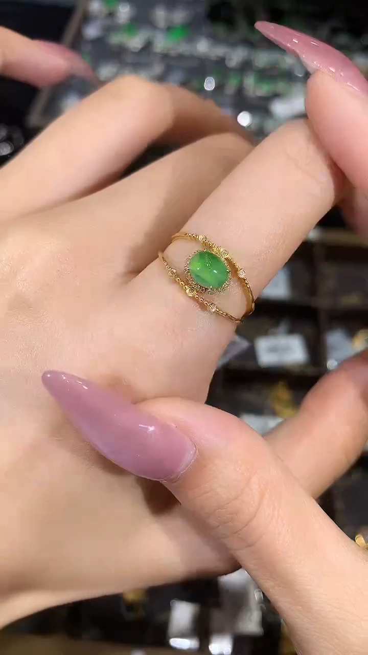 【闪购商品】翡翠戒指18K金镶嵌戒指时尚zyl