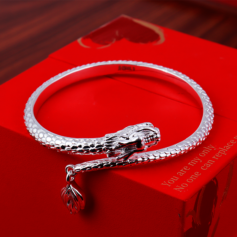 999.9神龙摆尾银手镯男女款足银生肖龙情侣正宗银手镯