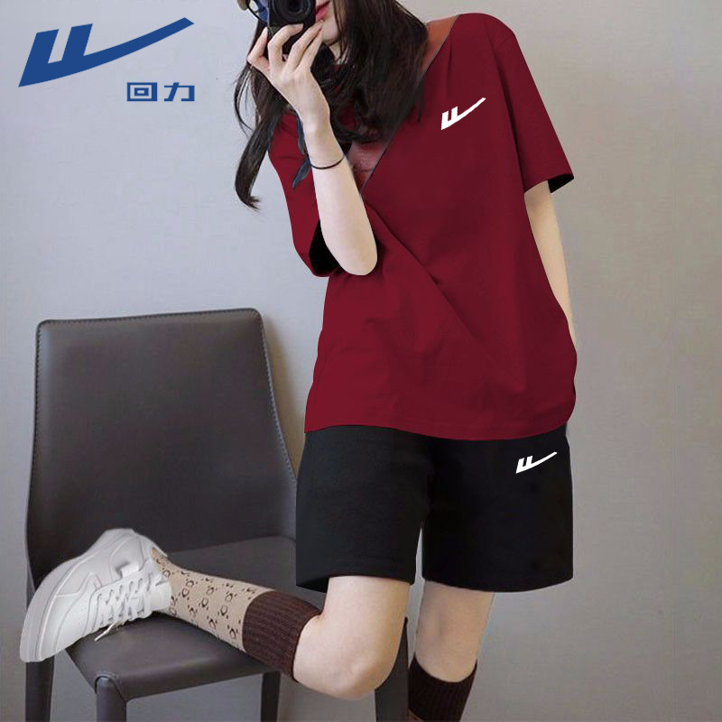 回力短袖短裤女款2025超火夏装套装纯棉一整套ootd穿搭减龄运动服
