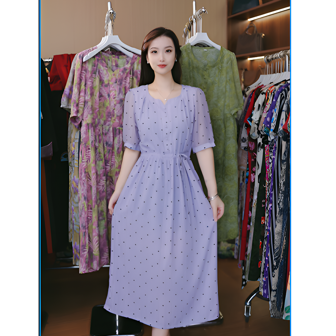 11421-春夏秋季新款收腰显瘦中长款气质妈妈装连衣裙女（依）