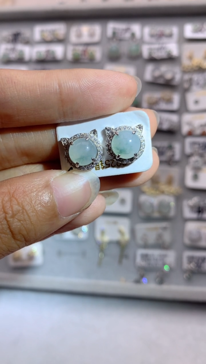 【闪购商品】翡翠耳饰银S925镶嵌1号