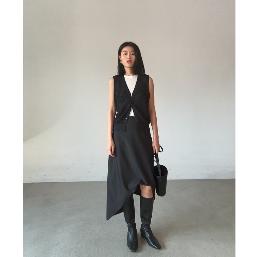 显瘦镂空长款和纸纱V领百搭时尚马夹宽松黑色针织马甲521282201