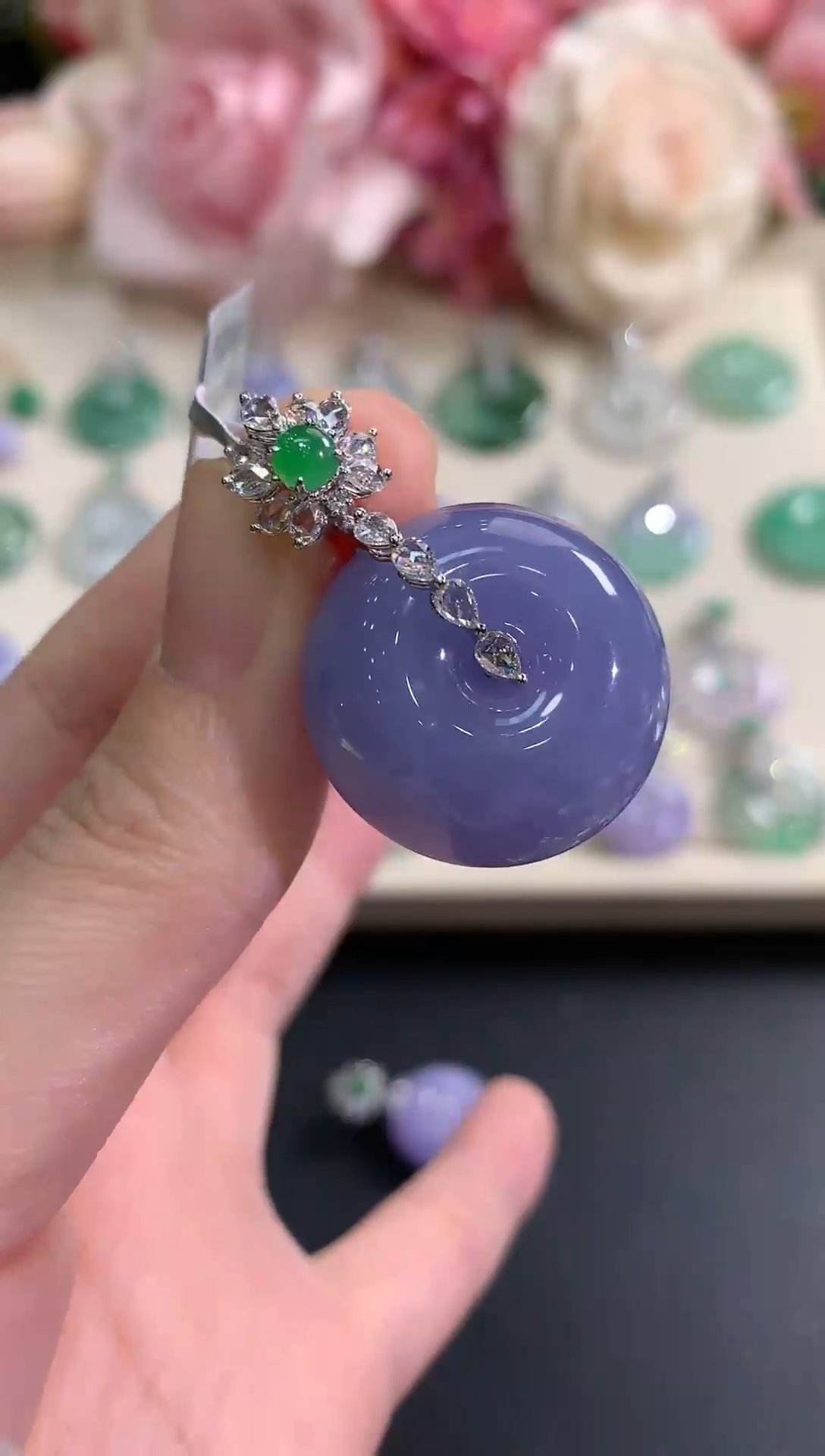 吊坠(不含链)18K金镶嵌翡翠冬日珠宝Q149紫货有色差