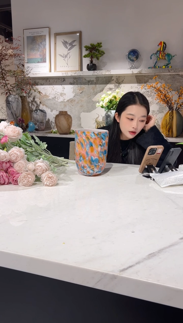 【闪购商品】琉璃一对雨花石花瓶
