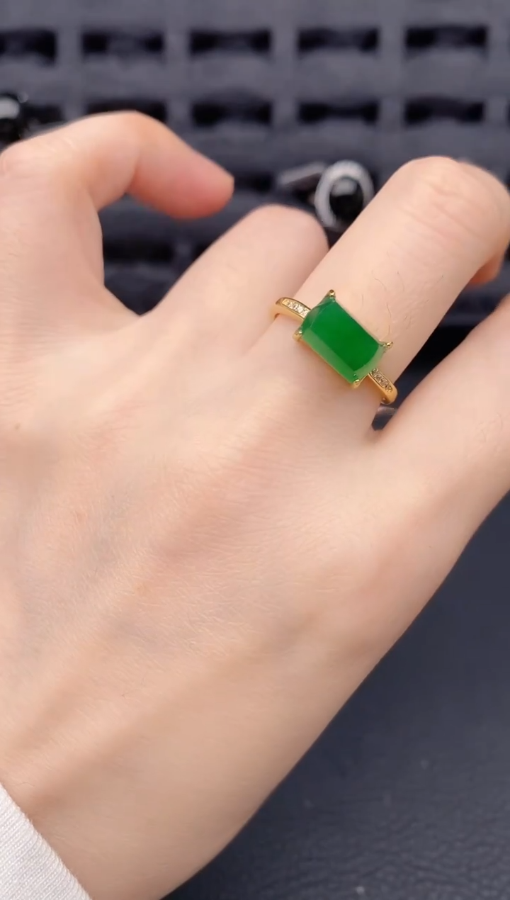 银S925镶嵌戒指翡翠天然a货翡翠420