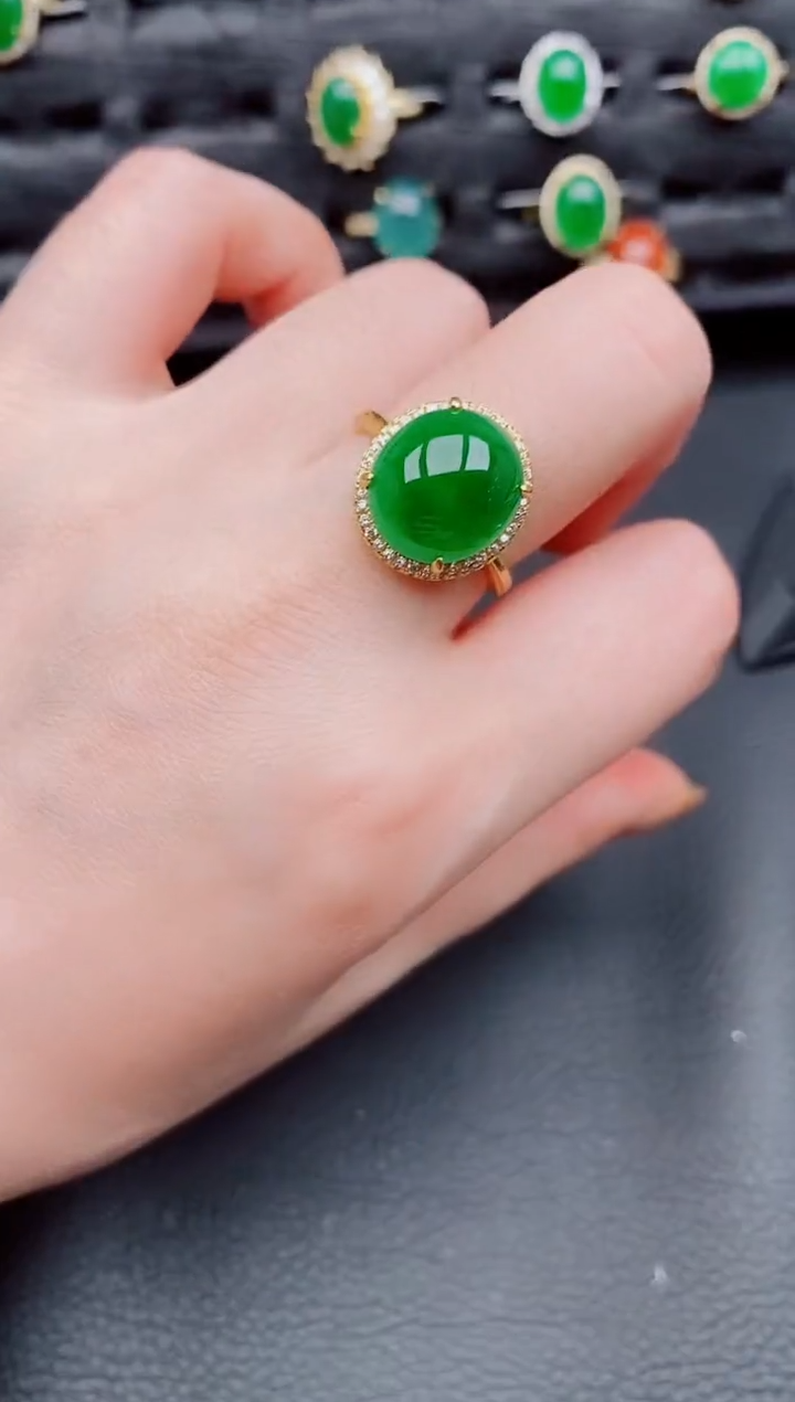 【闪购商品】翡翠戒指银S925镶嵌天然a货翡翠360