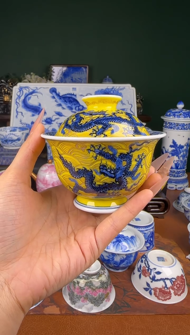 杯水造。九龙。元宝盖碗