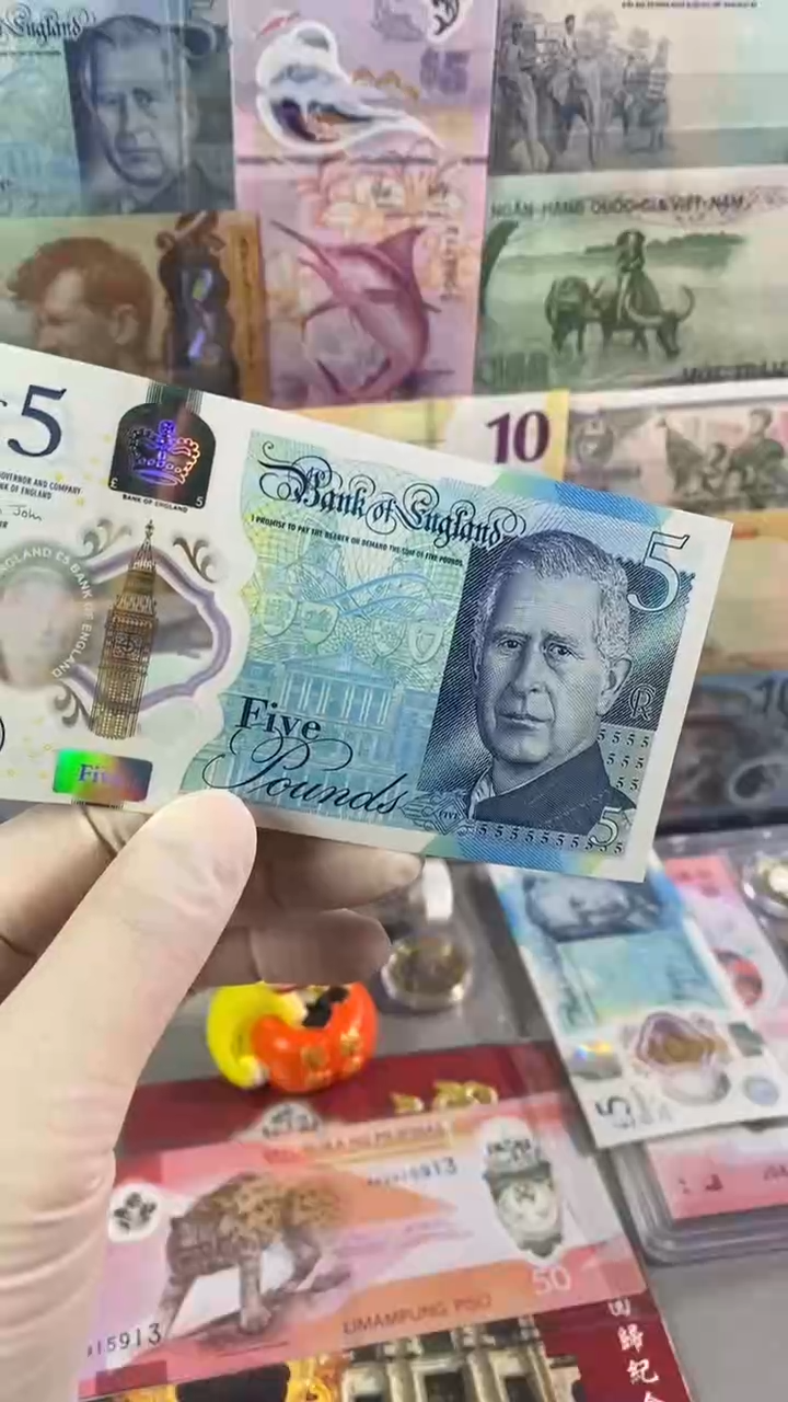 纸币英国5 查尔斯版 无4号随机一张