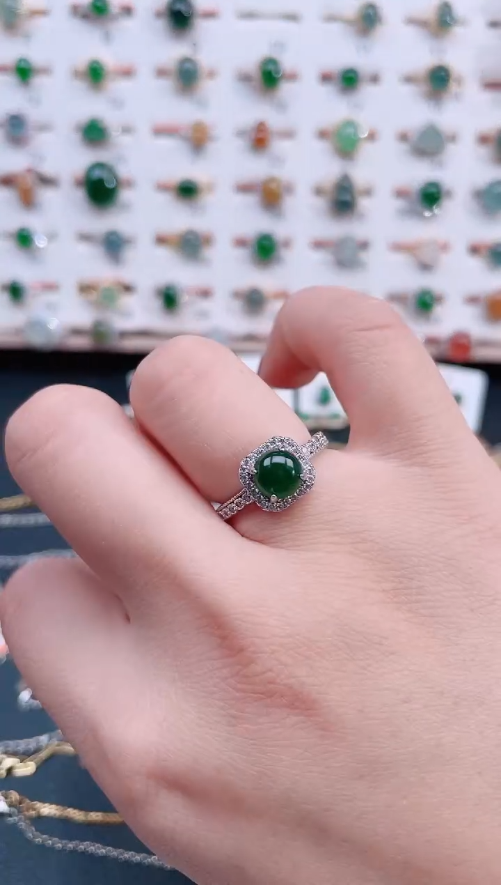 银S925镶嵌戒指翡翠天然翡翠